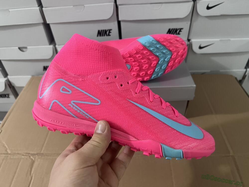 Men's Nike Air Zoom Mercurial Superfly 10 Elite TF Artificial Turf High-Tops Football Shoes - Pink/Red/Jade