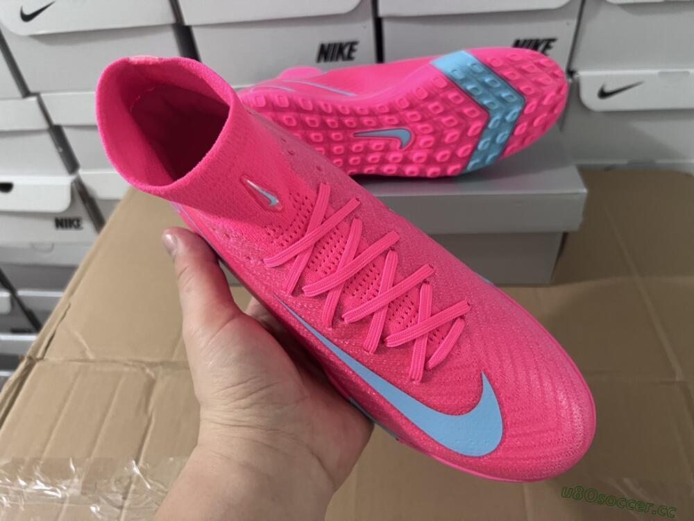 Men's Nike Air Zoom Mercurial Superfly 10 Elite TF Artificial Turf High-Tops Football Shoes - Pink/Red/Jade