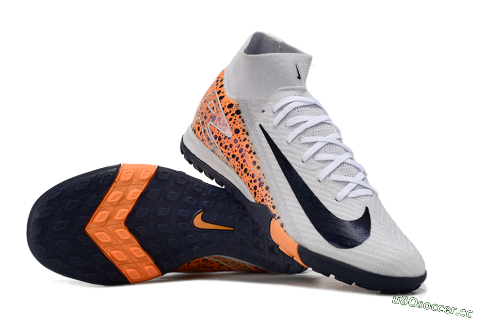 Unisex Nike Mercurial Superfly 10 Elite TF Artificial Turf High-Tops Football Shoes - White/Black/Orange 1