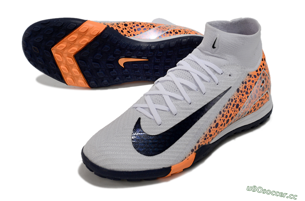 Unisex Nike Mercurial Superfly 10 Elite TF Artificial Turf High-Tops Football Shoes - White/Black/Orange 3
