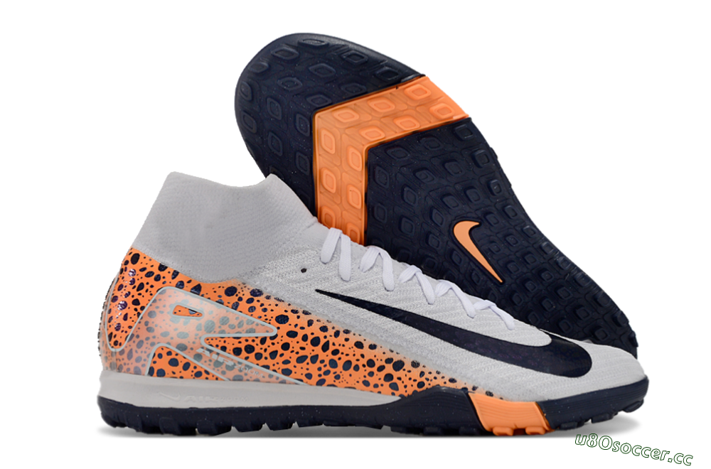 Unisex Nike Mercurial Superfly 10 Elite TF Artificial Turf High-Tops Football Shoes - White/Black/Orange 2