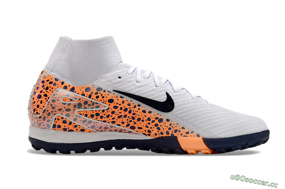 Unisex Nike Mercurial Superfly 10 Elite TF Artificial Turf High-Tops Football Shoes - White/Black/Orange 5