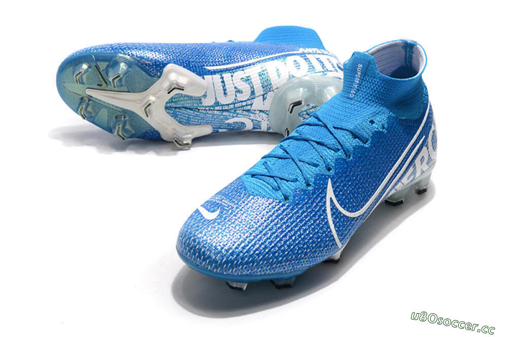 Men's Nike Mercurial Superfly 7 Elite FG Firm Ground High-Tops Football Boots - Blue/White 3