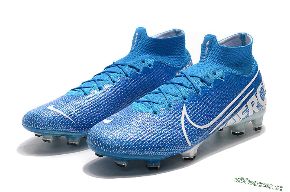 Men's Nike Mercurial Superfly 7 Elite FG Firm Ground High-Tops Football Boots - Blue/White 5