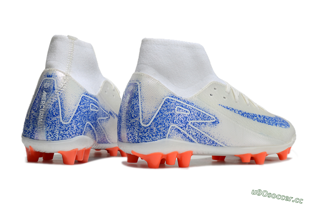 Men's Nike Mercurial Superfly 10 Academy FG Firm Ground High-Tops Football Boots - White/Blue/Orange 6