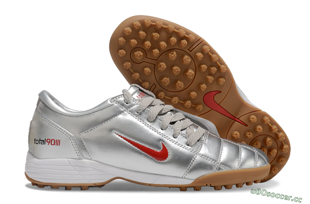 Men's Nike Total 90 II TF Artificial Turf Low-Tops Football Shoes - Silver/Red/Brown 2