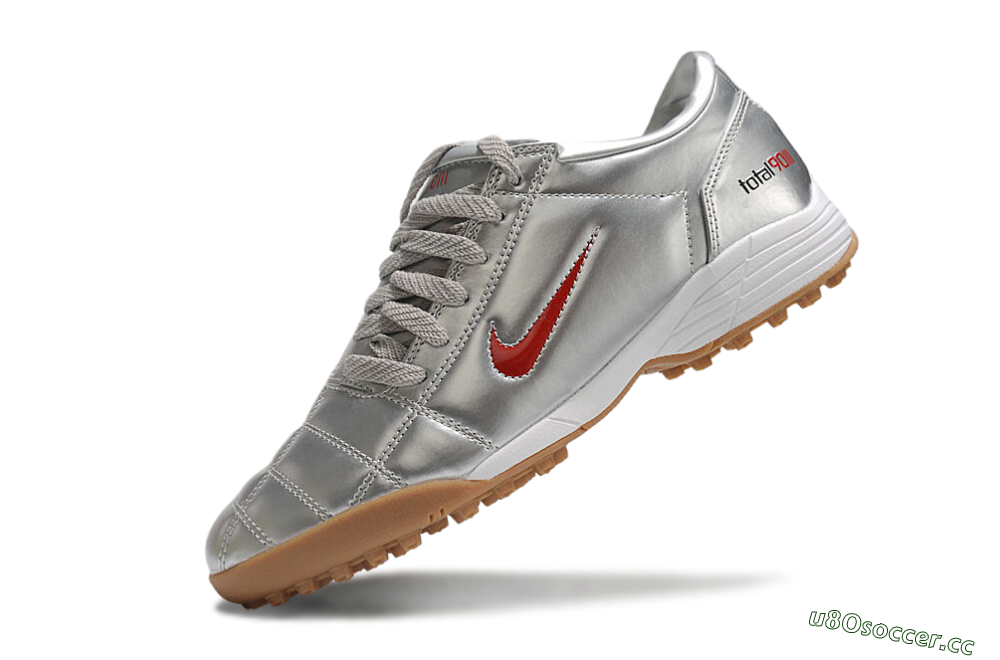 Men's Nike Total 90 II TF Artificial Turf Low-Tops Football Shoes - Silver/Red/Brown 5