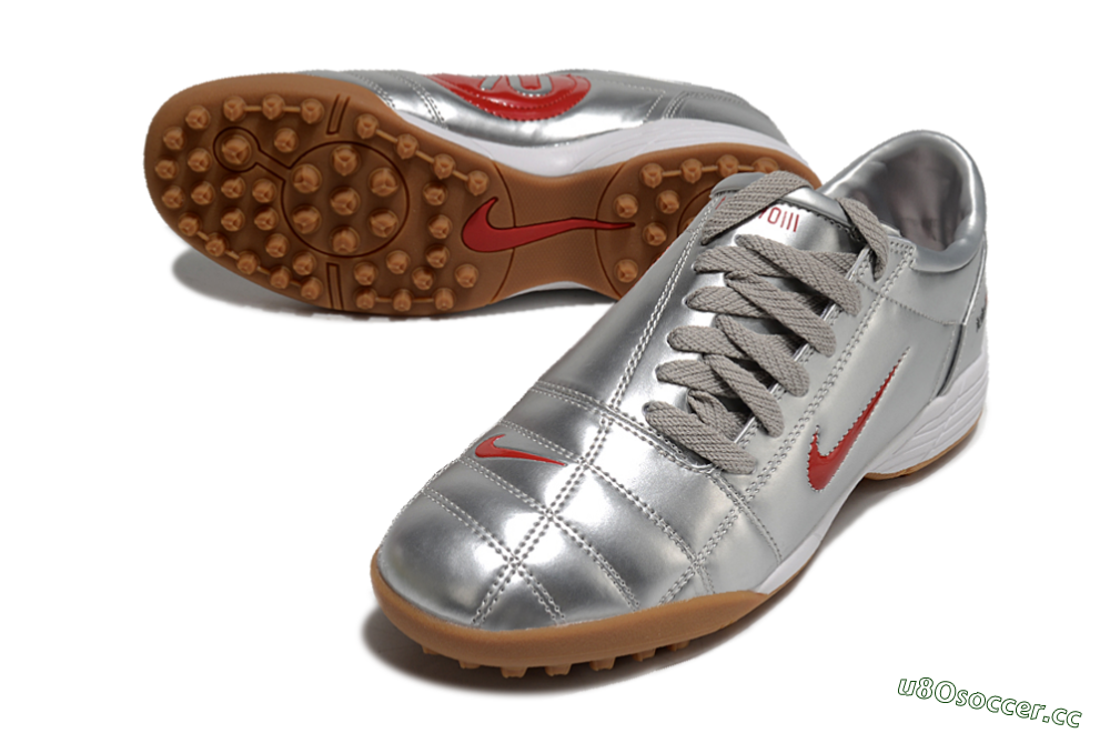 Men's Nike Total 90 II TF Artificial Turf Low-Tops Football Shoes - Silver/Red/Brown 3