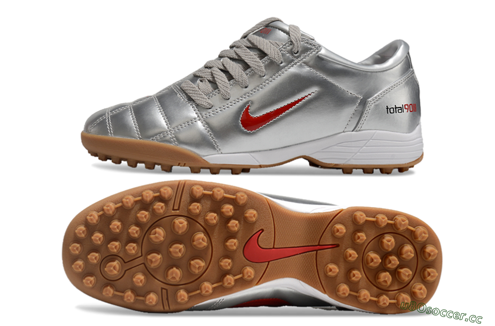 Men's Nike Total 90 II TF Artificial Turf Low-Tops Football Shoes - Silver/Red/Brown 1