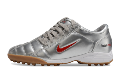 Men's Nike Total 90 II TF Artificial Turf Low-Tops Football Shoes - Silver/Red/Brown