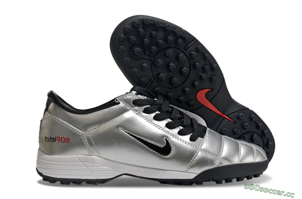 Men's Nike Total 90 II TF Artificial Turf Low-Tops Football Shoes - Silver/Black/Red 2