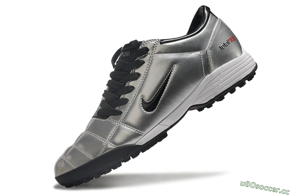 Men's Nike Total 90 II TF Artificial Turf Low-Tops Football Shoes - Silver/Black/Red 5