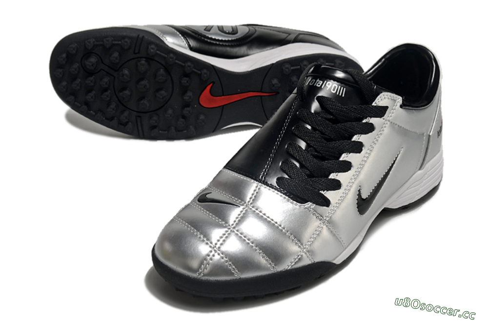 Men's Nike Total 90 II TF Artificial Turf Low-Tops Football Shoes - Silver/Black/Red 3