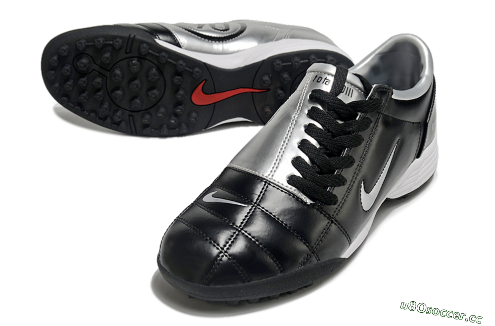 Men's Nike Total 90 II TF Artificial Turf Low-Tops Football Shoes - Black/Silver/Red 3