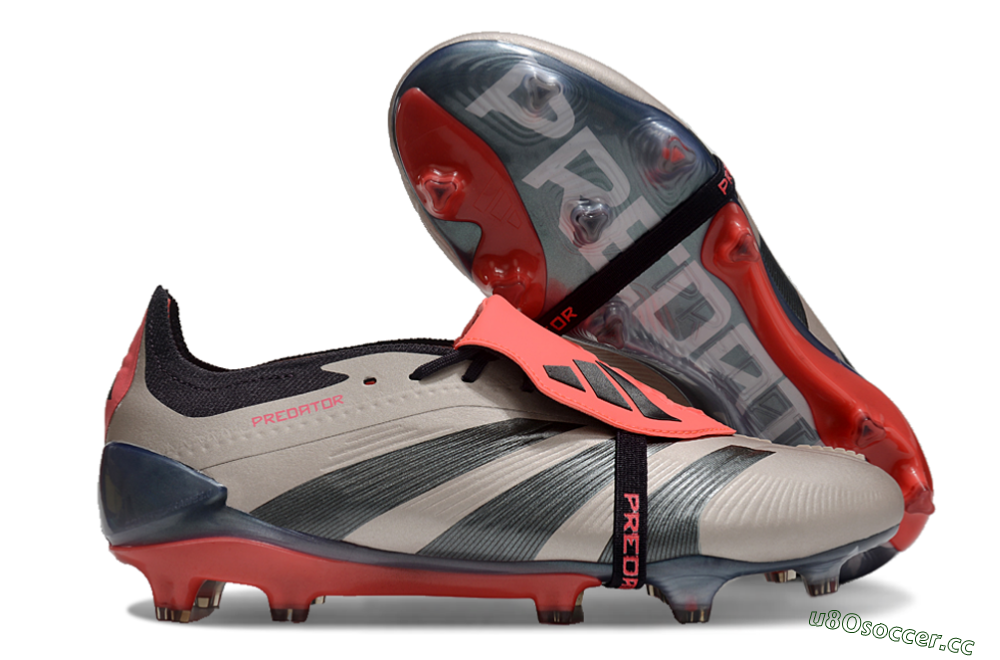 Men's Adidas Predator Elite Foldover Tongue FG Firm Ground Low-Tops Football Boots - Platinum Metallic/Aurora Black/Carbon 2
