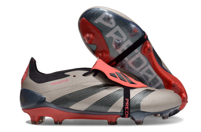 Men's Adidas Predator Elite Foldover Tongue FG Firm Ground Low-Tops Football Boots - Platinum Metallic/Aurora Black/Carbon