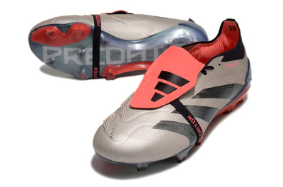 Men's Adidas Predator Elite Foldover Tongue FG Firm Ground Low-Tops Football Boots - Platinum Metallic/Aurora Black/Carbon