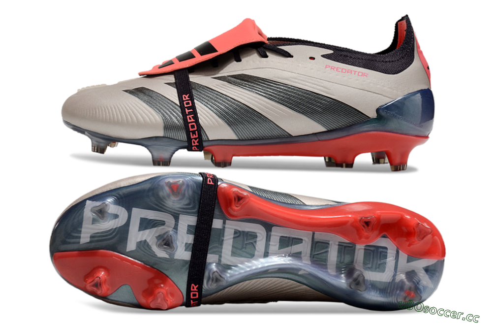 Men's Adidas Predator Elite Foldover Tongue FG Firm Ground Low-Tops Football Boots - Platinum Metallic/Aurora Black/Carbon 1