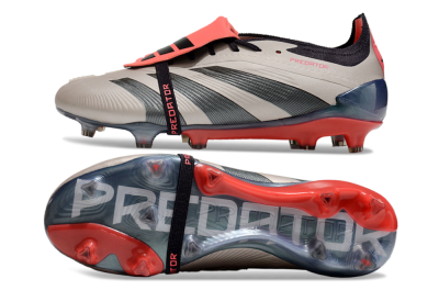 Men's Adidas Predator Elite Foldover Tongue FG Firm Ground Low-Tops Football Boots - Platinum Metallic/Aurora Black/Carbon