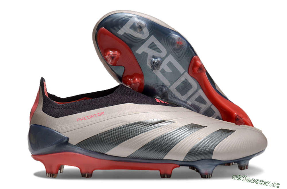 Men's Adidas Predator Elite Laceless FG Firm Ground Low-Tops Football Boots - Platinum Metallic/Aurora Black/Carbon 2