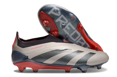 Men's Adidas Predator Elite Laceless FG Firm Ground Low-Tops Football Boots - Platinum Metallic/Aurora Black/Carbon