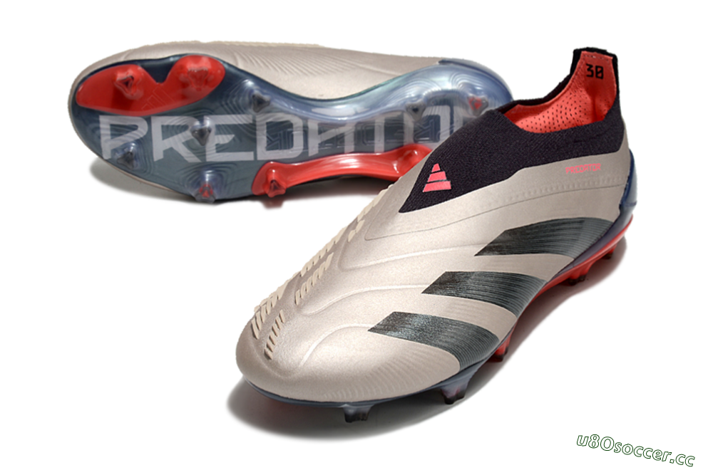 Men's Adidas Predator Elite Laceless FG Firm Ground Low-Tops Football Boots - Platinum Metallic/Aurora Black/Carbon 3