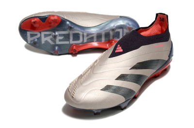 Men's Adidas Predator Elite Laceless FG Firm Ground Low-Tops Football Boots - Platinum Metallic/Aurora Black/Carbon