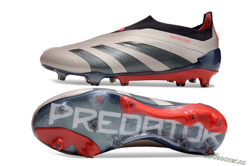 Men's Adidas Predator Elite Laceless FG Firm Ground Low-Tops Football Boots - Platinum Metallic/Aurora Black/Carbon 1