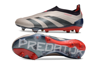 Men's Adidas Predator Elite Laceless FG Firm Ground Low-Tops Football Boots - Platinum Metallic/Aurora Black/Carbon