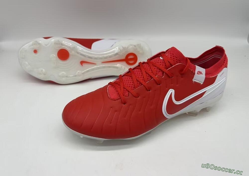 Men's Nike Tiempo Legend 10 Elite FG Firm Ground Low-Tops Football Boots - Red/White