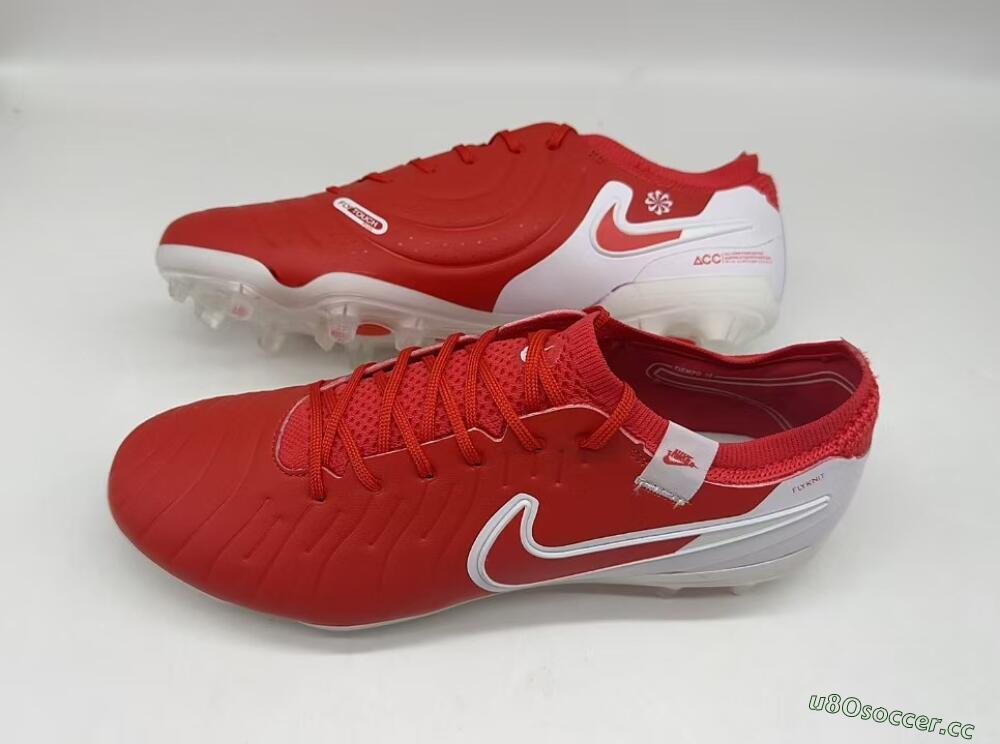 Men's Nike Tiempo Legend 10 Elite FG Firm Ground Low-Tops Football Boots - Red/White