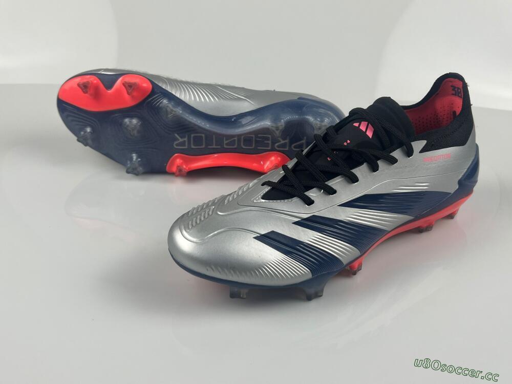 Men's Adidas Predator 24 Elite FG Firm Ground Low-Tops Football Boots - Silver/Blue/Red