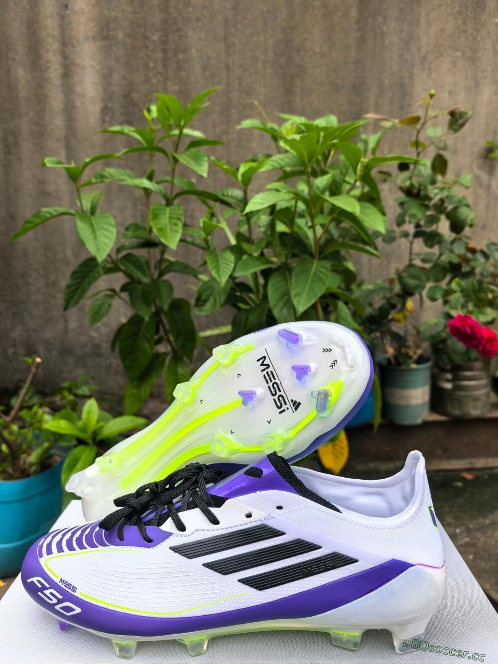 Men's Adidas F50 Elite FG Firm Ground Low-Tops Football Boots - White/Purple/Black/Yellow
