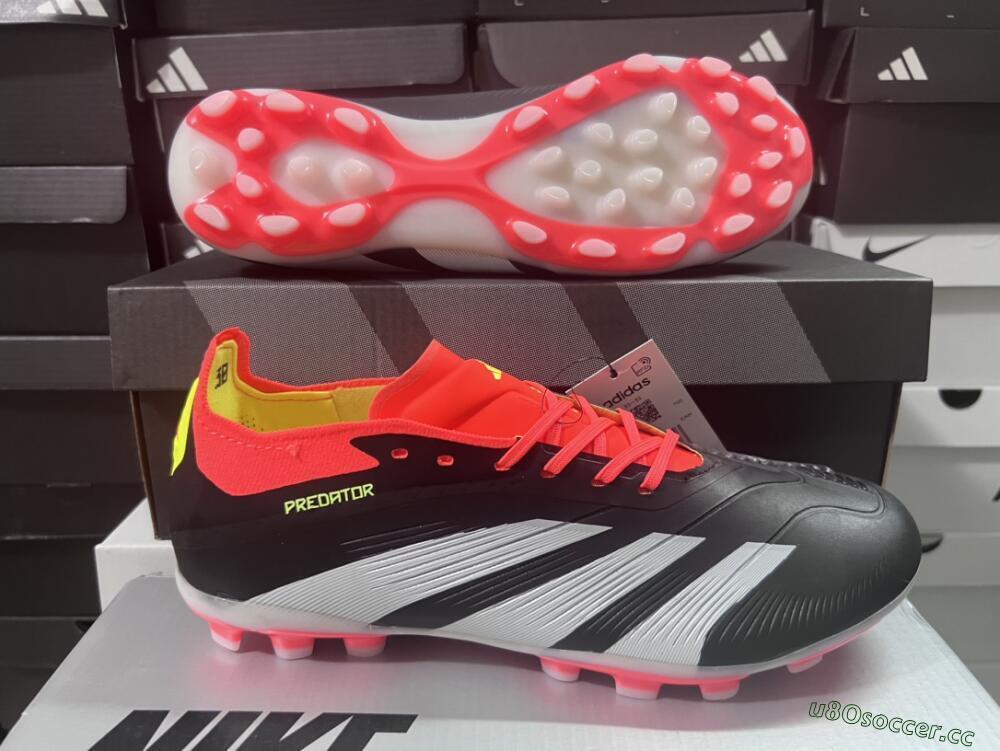 Men's Adidas Predator 24 Elite AG Artificial Grass Low-Tops Football Boots - Black/white/Red/Yellow