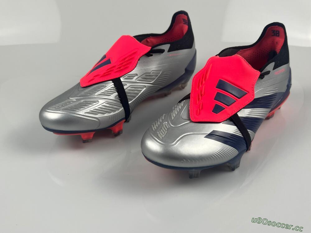 Men's Adidas Predator Elite Foldover Tongue FG Firm Ground Low-Tops Football Boots - Silver/Blue/Red