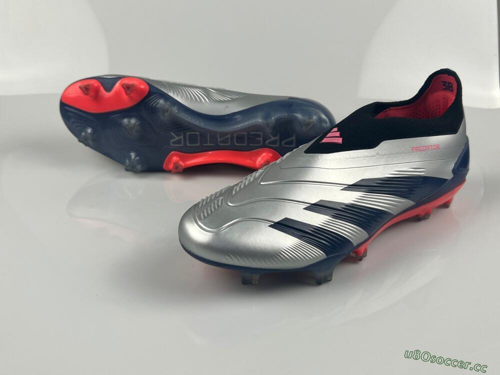 Men's Adidas Predator 24 Elite laceless FG Firm Ground Low-Tops Football Boots - Silver/Blue/Red