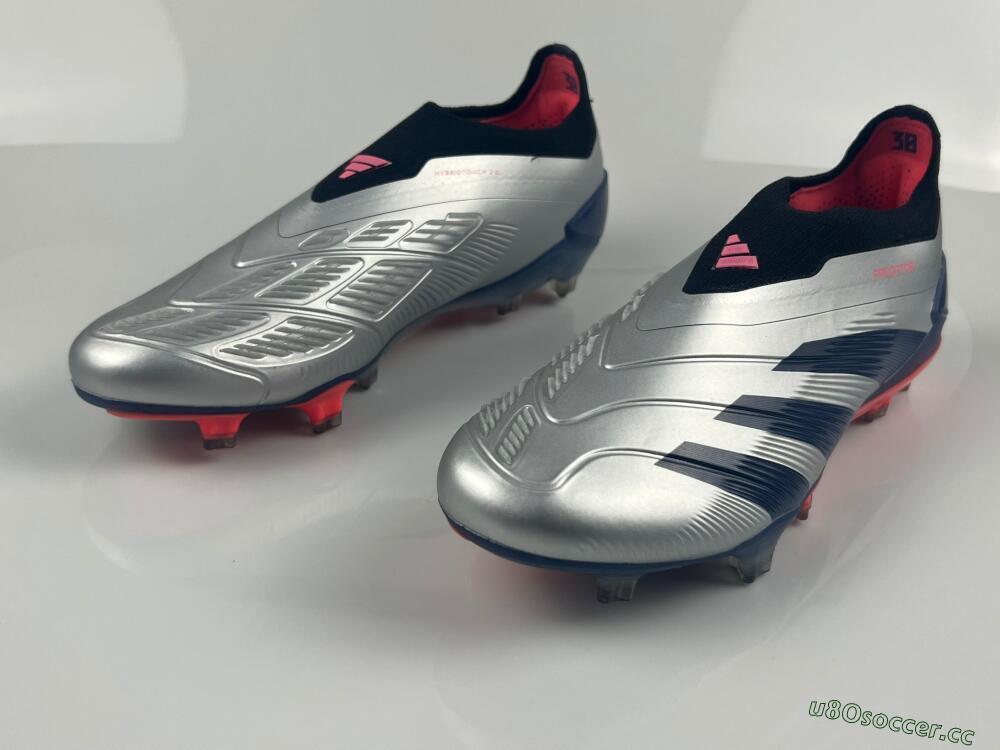 Men's Adidas Predator 24 Elite laceless FG Firm Ground Low-Tops Football Boots - Silver/Blue/Red