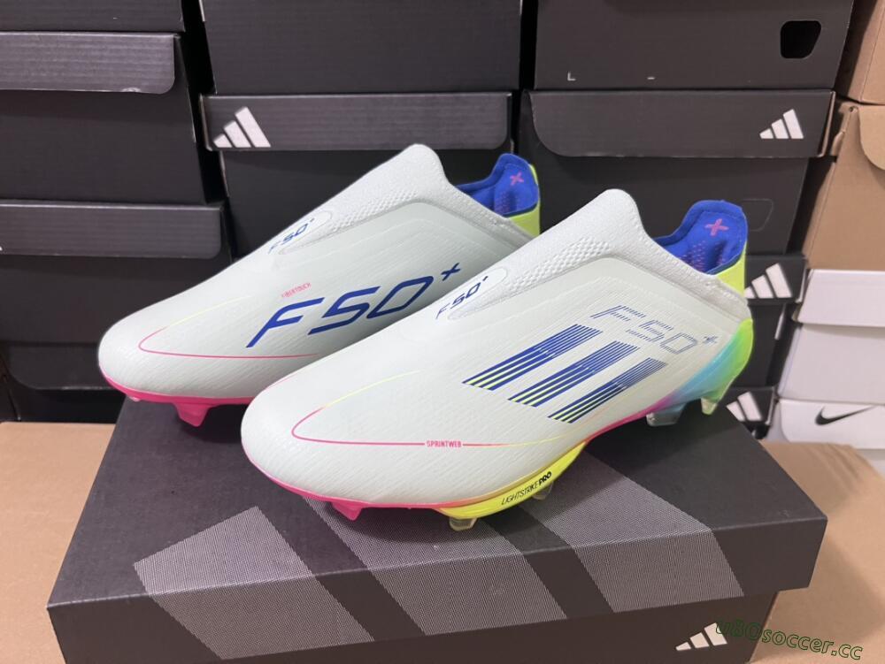 Unisex Adidas F50+ Lightstrike Pro Laceless FG Firm Ground Low-Tops Football Boots - Jade/Rainbow