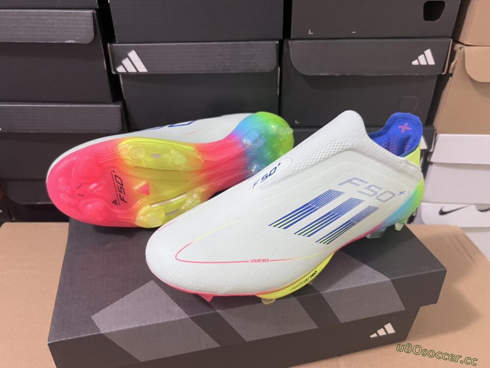 Unisex Adidas F50+ Lightstrike Pro Laceless FG Firm Ground Low-Tops Football Boots - Jade/Rainbow
