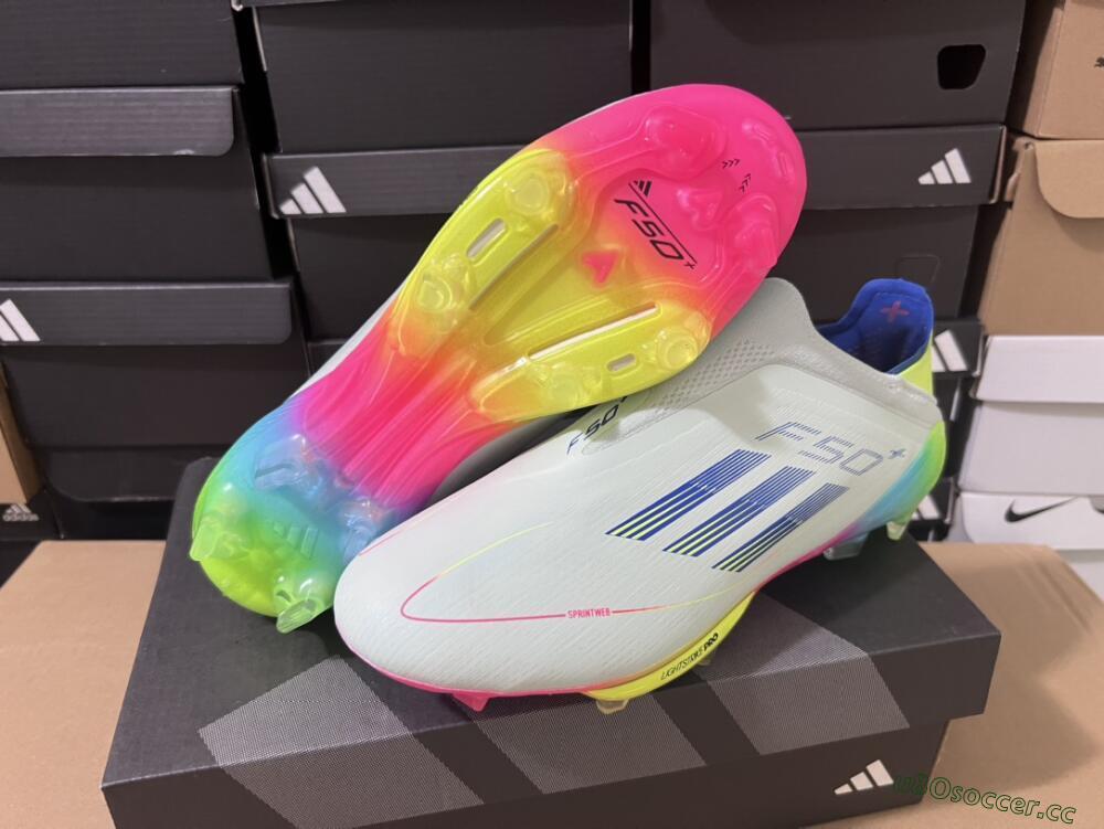 Unisex Adidas F50+ Lightstrike Pro Laceless FG Firm Ground Low-Tops Football Boots - Jade/Rainbow