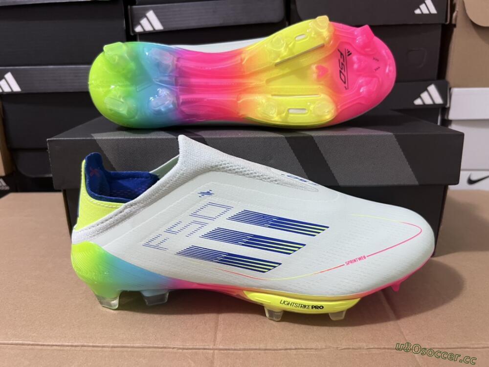 Unisex Adidas F50+ Lightstrike Pro Laceless FG Firm Ground Low-Tops Football Boots - Jade/Rainbow