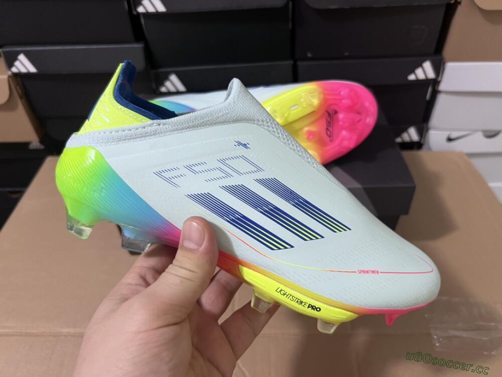 Unisex Adidas F50+ Lightstrike Pro Laceless FG Firm Ground Low-Tops Football Boots - Jade/Rainbow