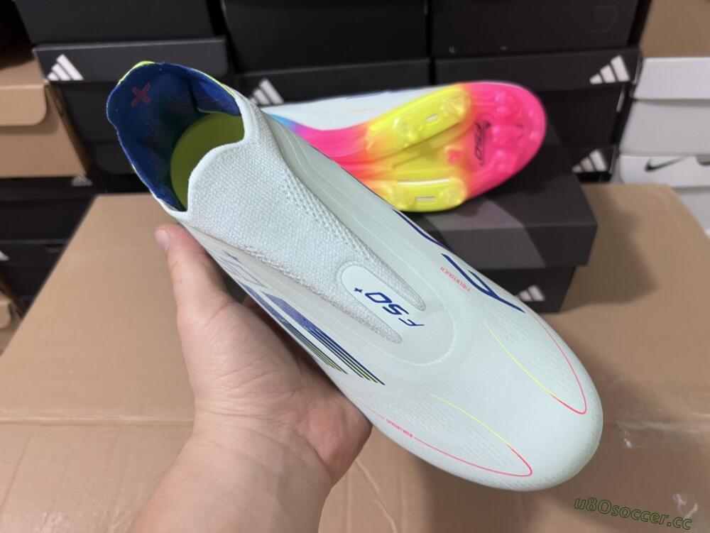 Unisex Adidas F50+ Lightstrike Pro Laceless FG Firm Ground Low-Tops Football Boots - Jade/Rainbow