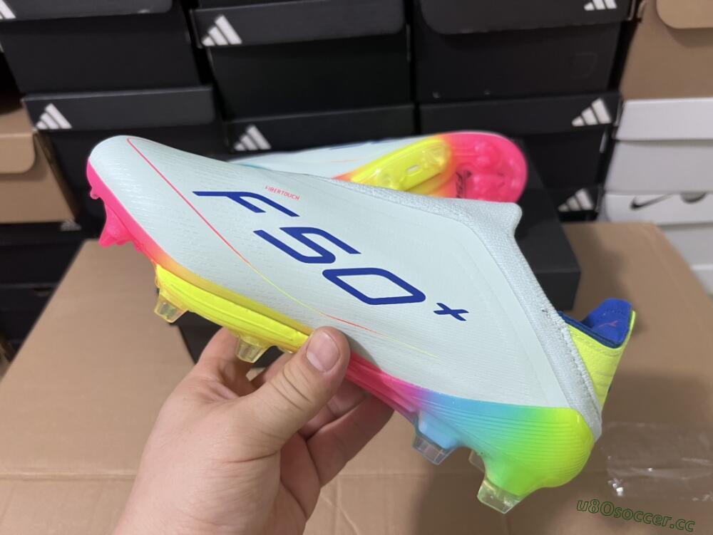 Unisex Adidas F50+ Lightstrike Pro Laceless FG Firm Ground Low-Tops Football Boots - Jade/Rainbow