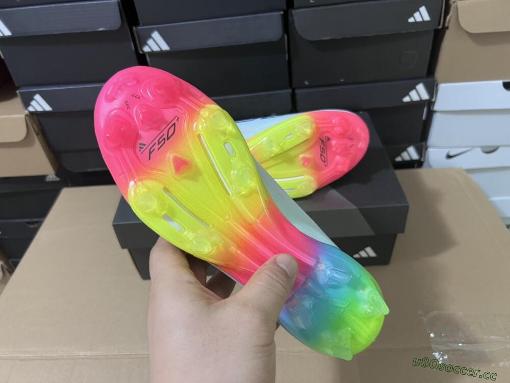 Unisex Adidas F50+ Lightstrike Pro Laceless FG Firm Ground Low-Tops Football Boots - Jade/Rainbow