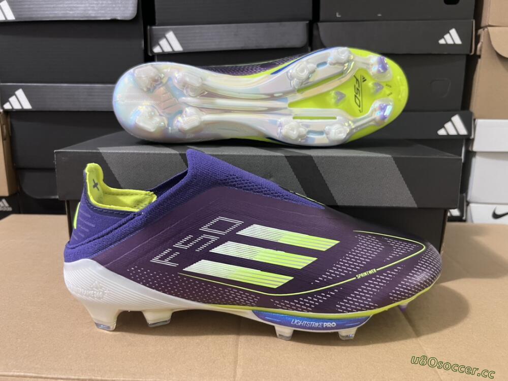 Men's Adidas F50+ Lightstrike Pro FG Firm Ground Low-Tops Football Boots - Purple/Yellow/Blue