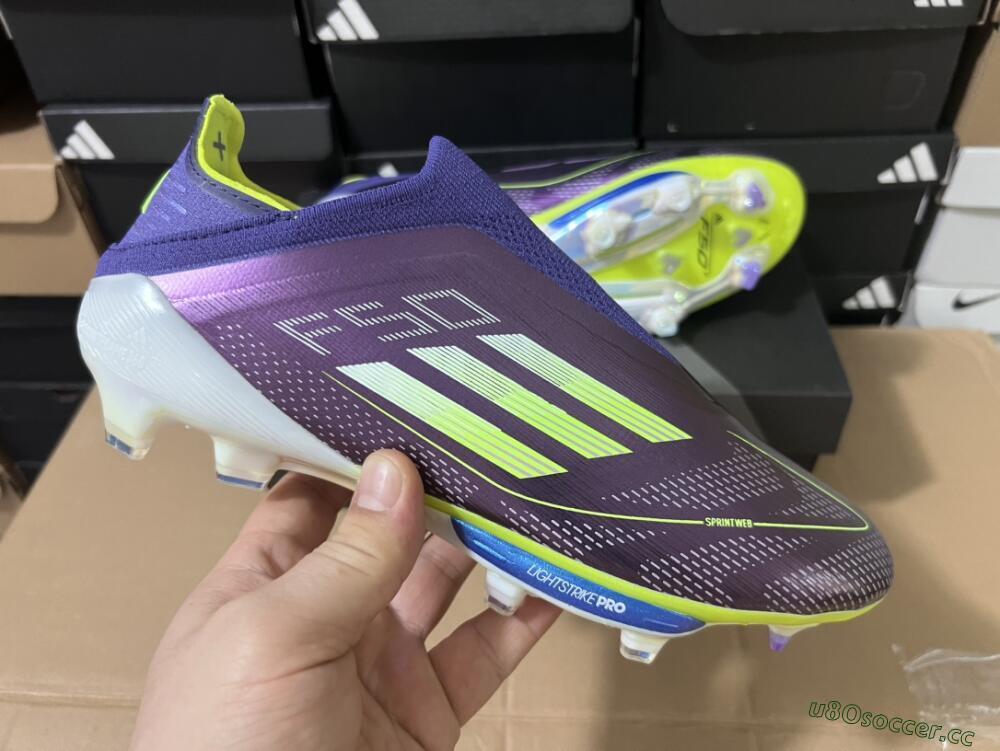 Men's Adidas F50+ Lightstrike Pro FG Firm Ground Low-Tops Football Boots - Purple/Yellow/Blue