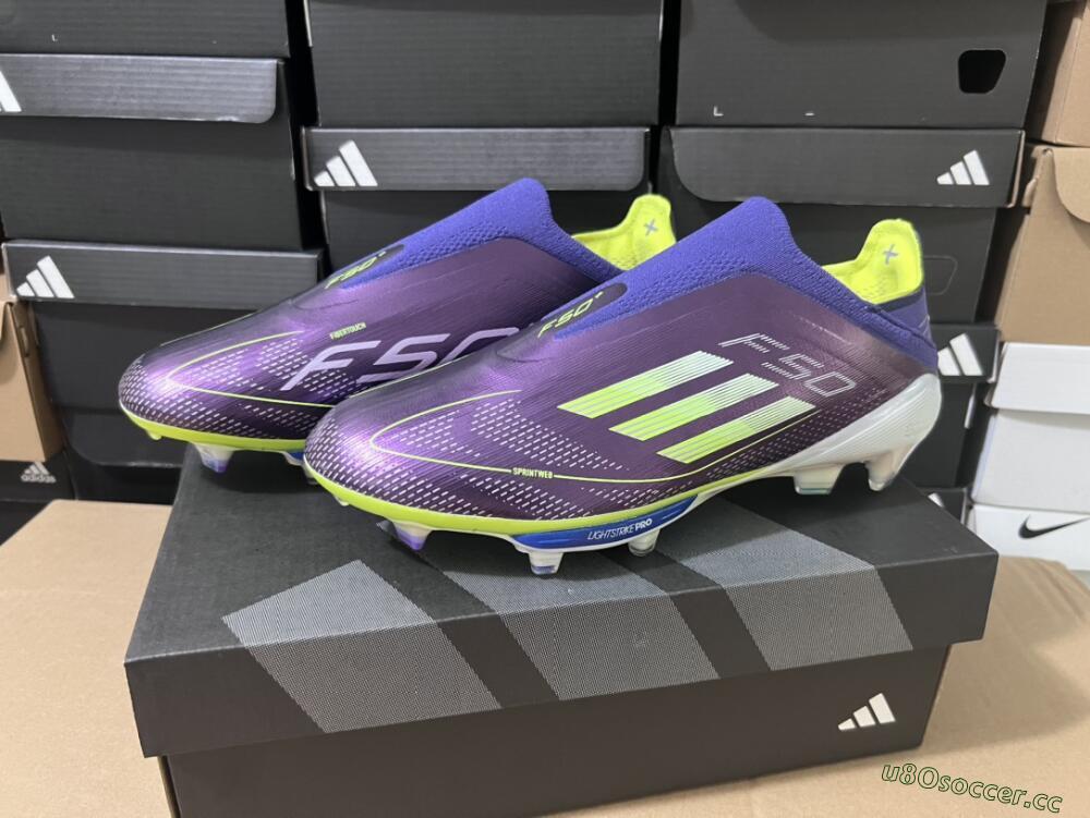 Men's Adidas F50+ Lightstrike Pro FG Firm Ground Low-Tops Football Boots - Purple/Yellow/Blue