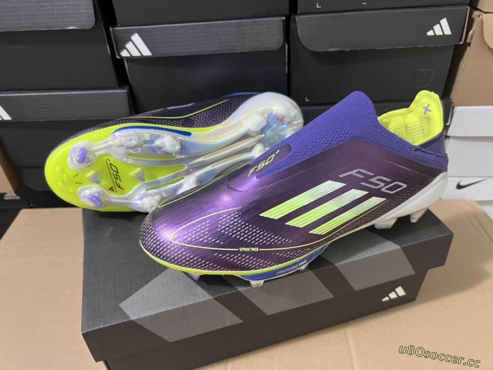 Men's Adidas F50+ Lightstrike Pro FG Firm Ground Low-Tops Football Boots - Purple/Yellow/Blue