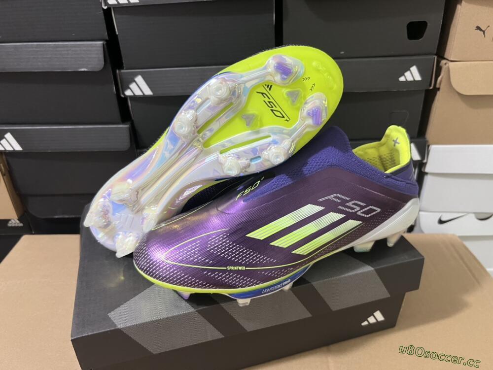 Men's Adidas F50+ Lightstrike Pro FG Firm Ground Low-Tops Football Boots - Purple/Yellow/Blue